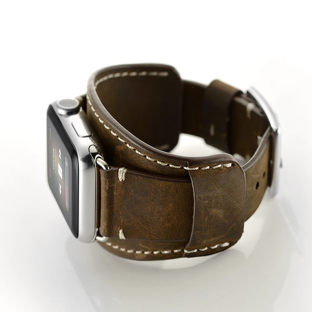 Ремешок из натуральной кожи для Apple Watch Band Роскошный Браслет-манжета в стиле панк