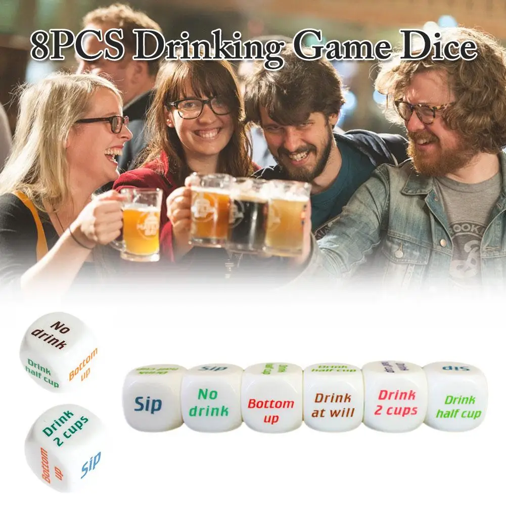 

8PCS 2.5CM Drinking Wine English Dice Games Gambling Adult Playing Game Lovers Bar Party Pub Drink Fun Toy