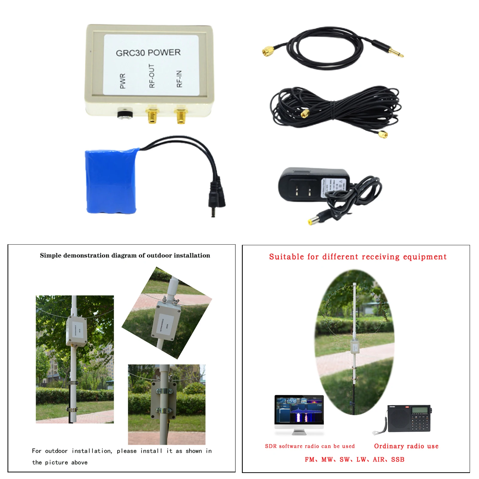 

Loop Antenna,0.1-180MHZ Active Receiving Antenna Loop Antenna for Short-Wave
