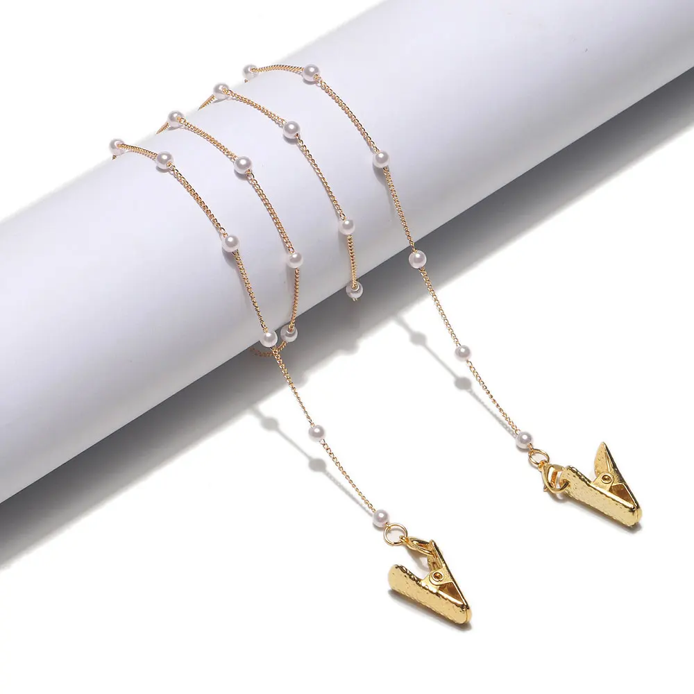

Glasses Strap Fashion Pearl Metal Glasses Clip Mask Lanyard Sunglasses Chain Necklace
