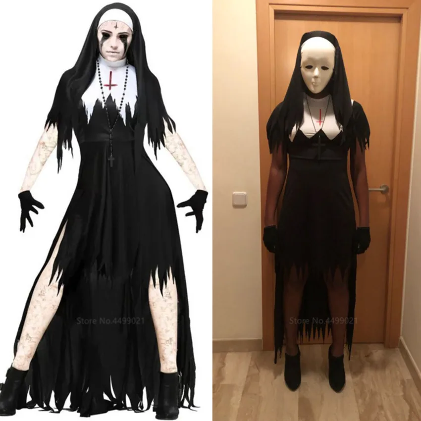 

Halloween Nun Costumes Woman Black Vampire Terror Sister Scary Costume Horror Carnival Party Masquerade Fancy Dresses For Adults