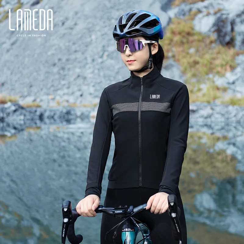 

LAMEDA Women's Cycling Jacket Winter Thermal Fleece Bike Clothing Windproof Outdoor Sports Outerwear Reflective Warm Long Jersey