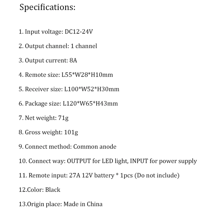 

3-Button Led Controller Monochrome Lamp with Module RF Wireless Remote Control Switch Low Voltage Dimmer 8A