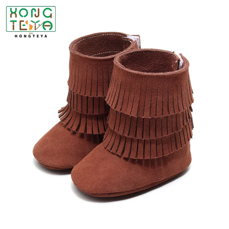 Замшевые ботинки для новорожденных натуральная кожа с бахромой мягкая подошва