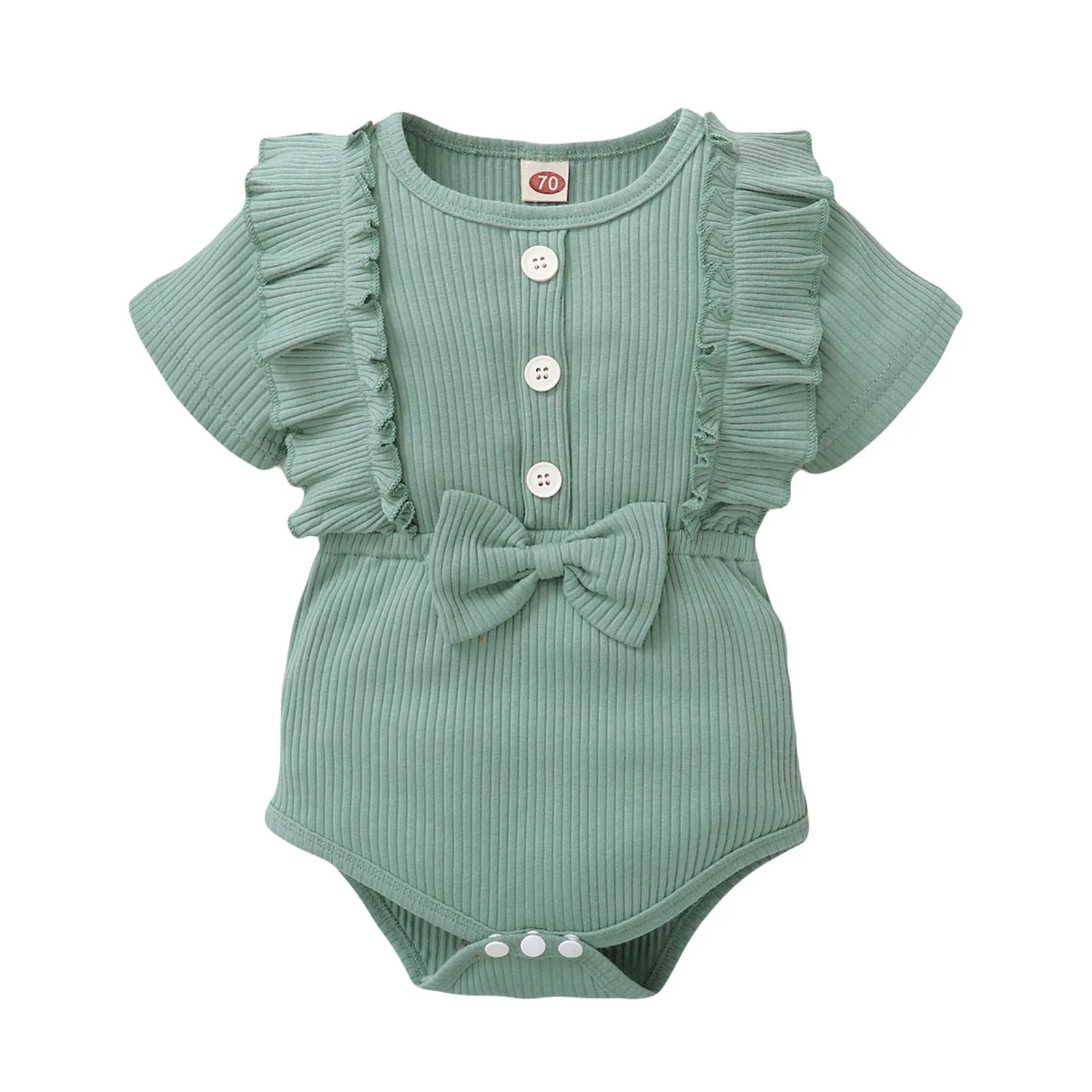 

Girls Romper Solid Color Ruffles Bowknot Romper Short Sleeve Bowknot Bodysuit Infant Jumpsuits Baby Girl Clothes Pour Enfants