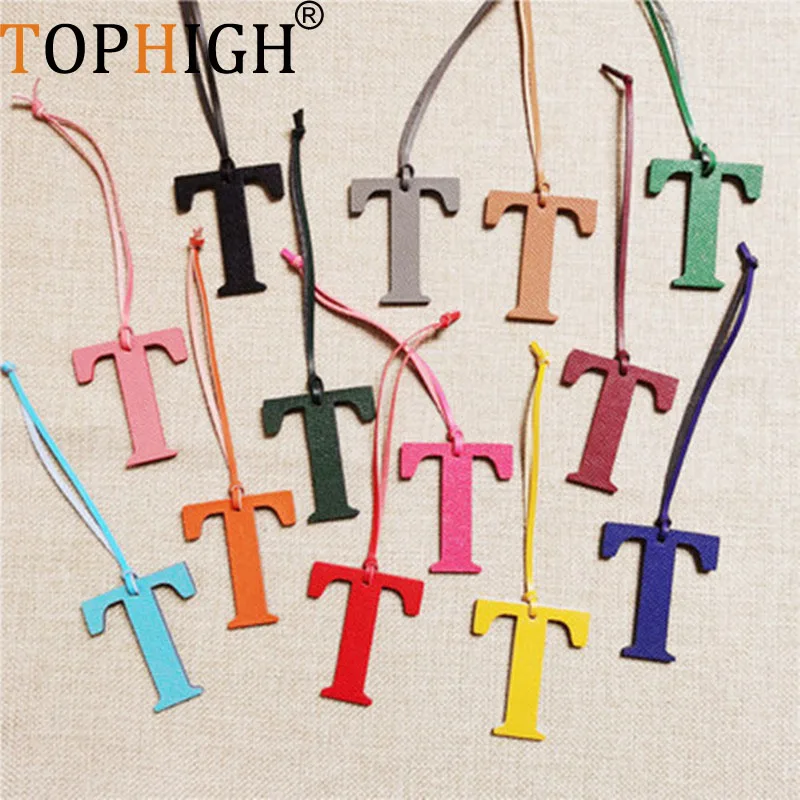 

TOPHIGH Original Newly Genuine Leather Initial Ins Gift Capital English Letter T Keychain Backpack Women Bag Charm
