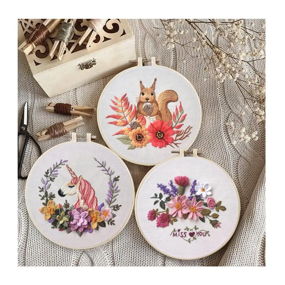 

Europe Style DIY Embroidery Handcraft Needlework Cross Stitch Kit Cotton Embroidery Painting Embroidery Hoop Home Decor