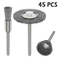 45 pcs 1 57inch steel wire wheel brushes set kit for mini drill rotary tools polishing brush accessories tools