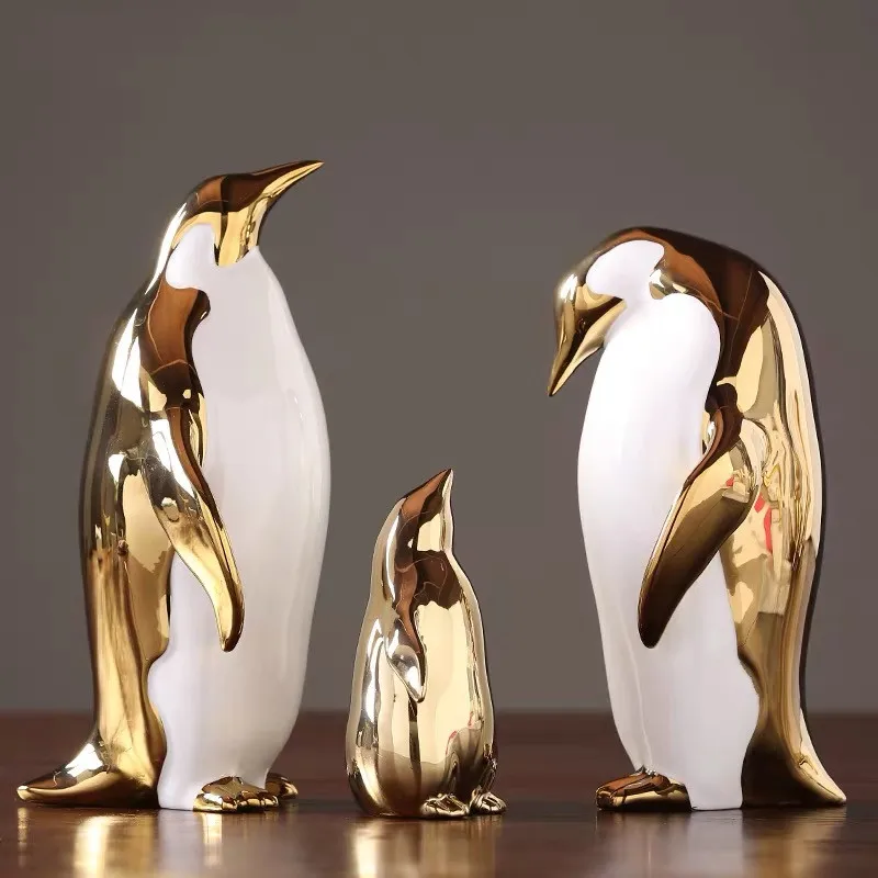 Золотое керамическое украшение в виде пингвина скандинавском стиле для дома