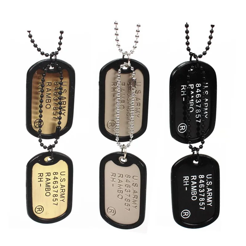 

Men's Necklace Double Dog Tag Pendant For Men USA Army Military Soldier Beaded Chain Necklaces Punk Males Jewelry