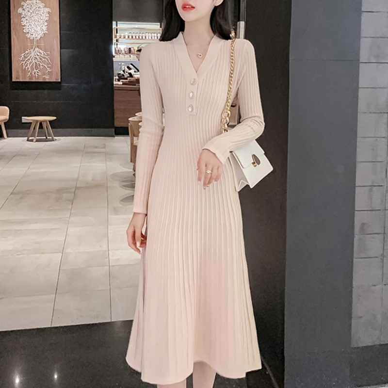 Korean платье свитер вязаное модные женские вязаные платья элегантные