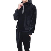 new men clothing autumn and winter 2021korean fashion double sided fleece hooded mens sweater thickened sports two piece suit