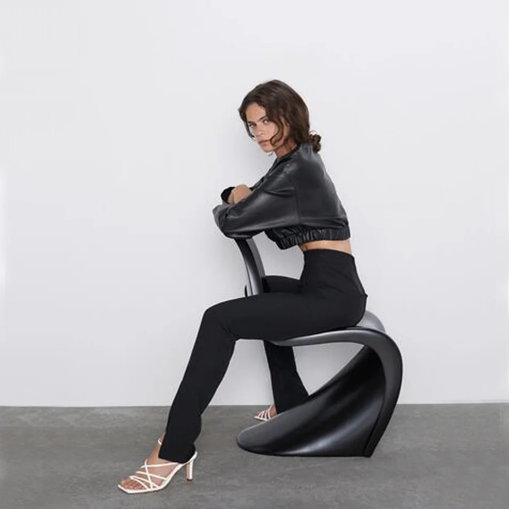 Женский кожаный короткий Свитшот ZA Черный Повседневный свитшот в стиле панк