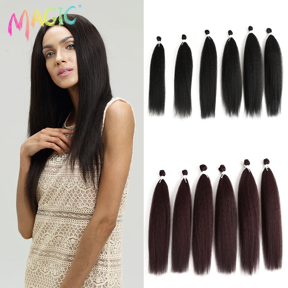 Magic Synthetic 6PC 22 24 26 inch Yaki Straight Hair Accessories Black Yaki Hair Extensions Bundles For Women Fake Hair Tress