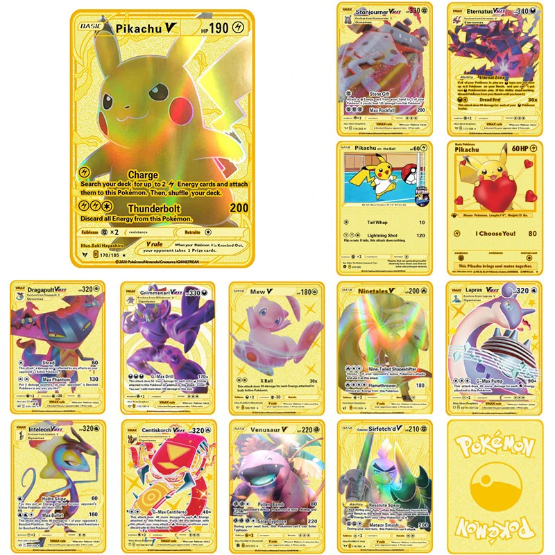 

Anime Pokemon Metal Vmax card Pikachu Venusaur Greninja Golden V Game Collection Cards child Toy Birthday christmas gift