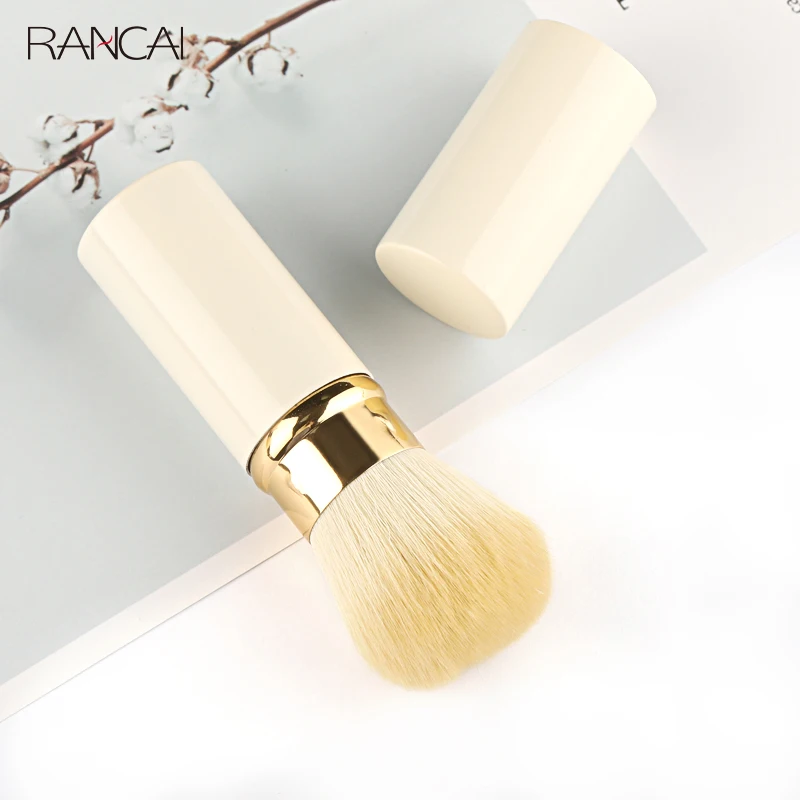 RANCAI 1pcs Retractable Kabuki Brush Powder Foundation Brushes Beige Synthetic Hair Flat Mini Brush Makeup Cosmetics Tools images - 6