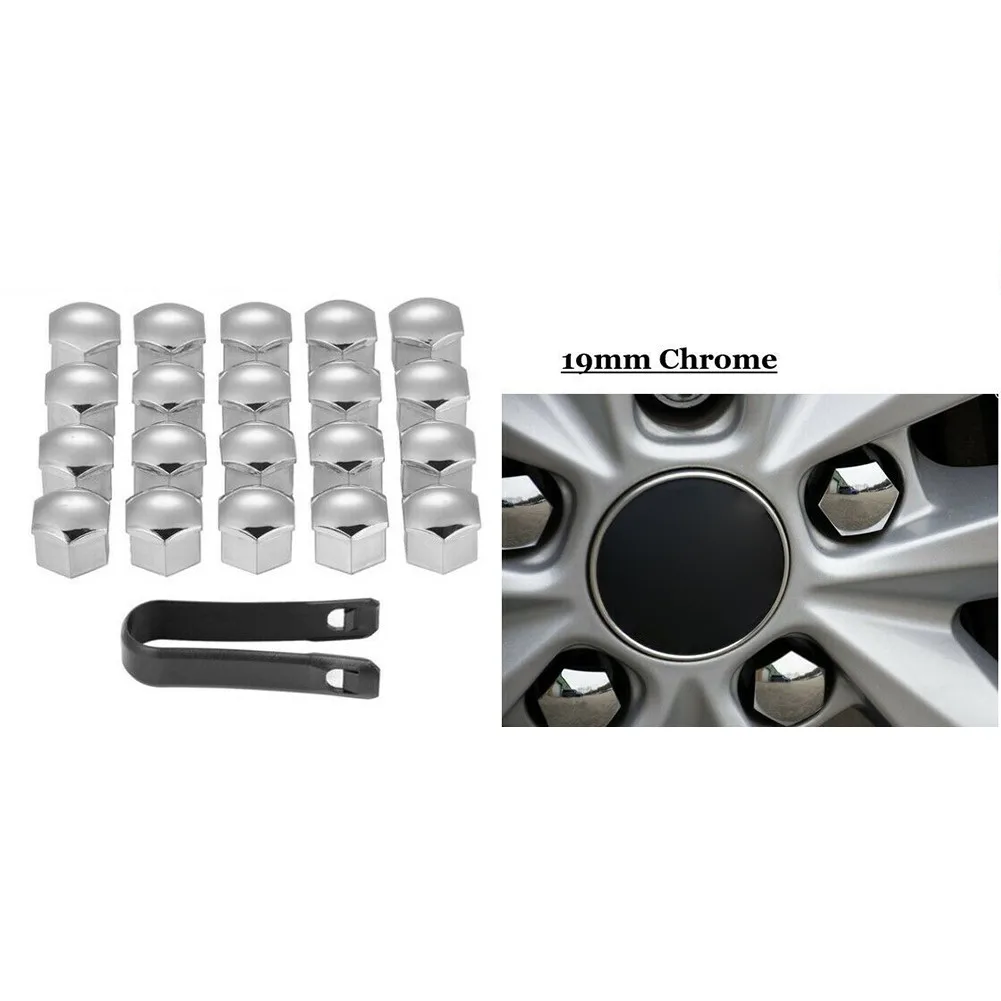 

20Pcs Chrome Silver Wheel Nut Cap Bolt Covers FOR 19mm Universal+ Removal Clip Silver ABS Plastic Car Wash & Maintenance