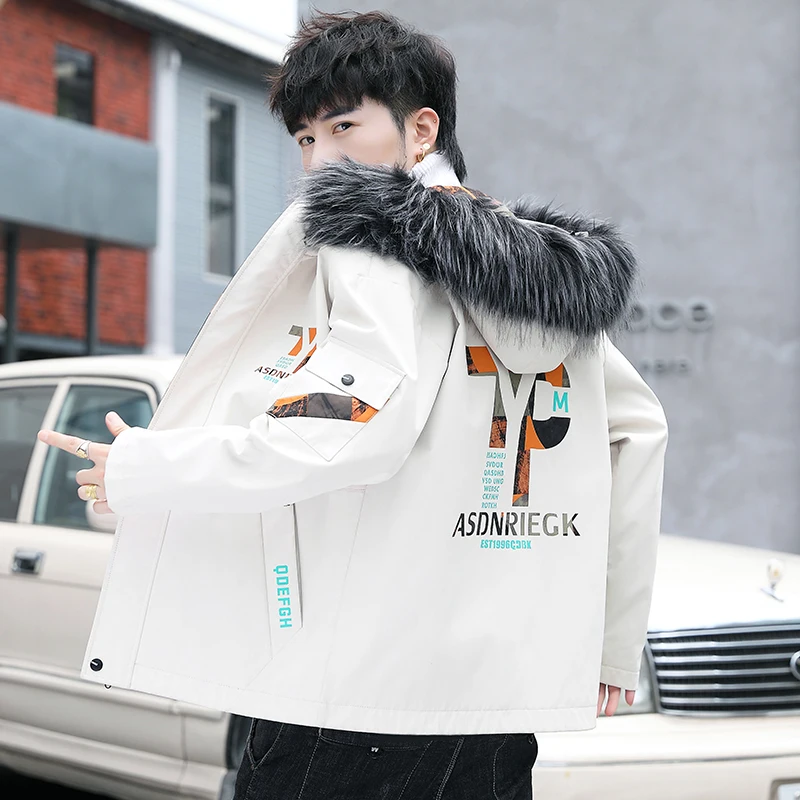 Autumn Winter Parkas 2022 Fashion Men's Fur Hooded Cotton-Padded Jackets Korean Youth Slim Casual Outwear Thick Warn Down Coats