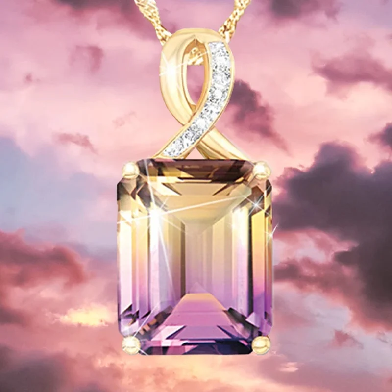 

Women Fashion Classic Champagne Zircon Pendant Necklace Bride Wedding Pendant Necklace Jewelry Valentine's Day Gift Wholesale