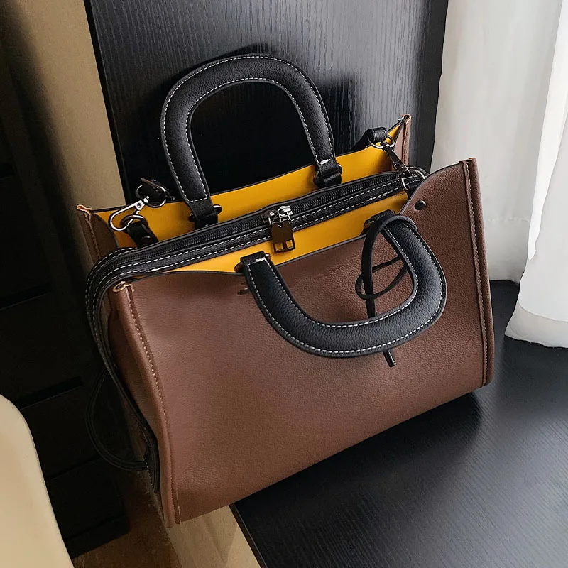 

2022 Vintage Large Tote bag Winter New High-quality PU Leather Women's Designer Handbag Luxury brand Shoulder Messenger Bag
