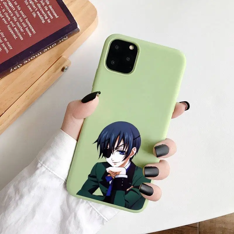 

Black Butler Phone Case Green Candy Color for iPhone 6 7 8 11 12 s mini pro X XS XR MAX Plus