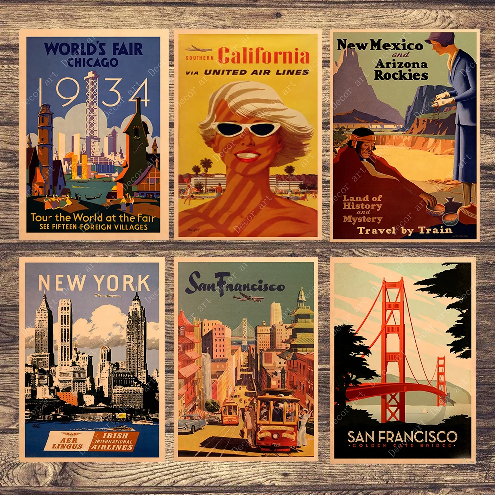 Американский город Нью Йорк путешествия холст живопись винтажные настенные