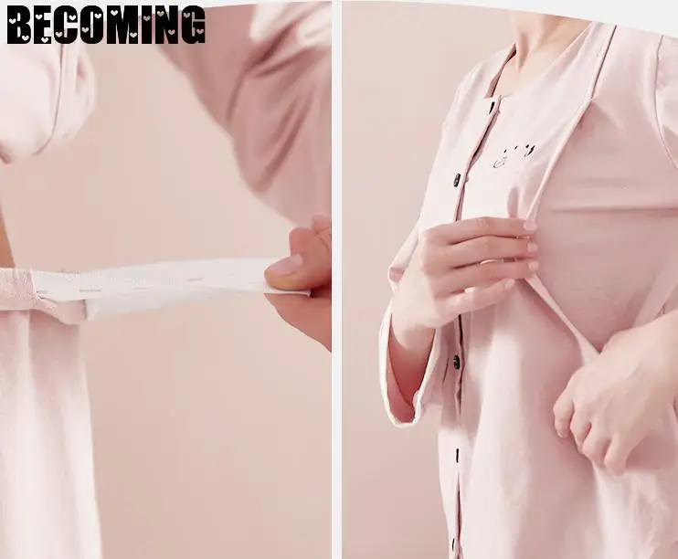 Халат для беременных Пижама из хлопка с длинными рукавами Комплект одежды сна