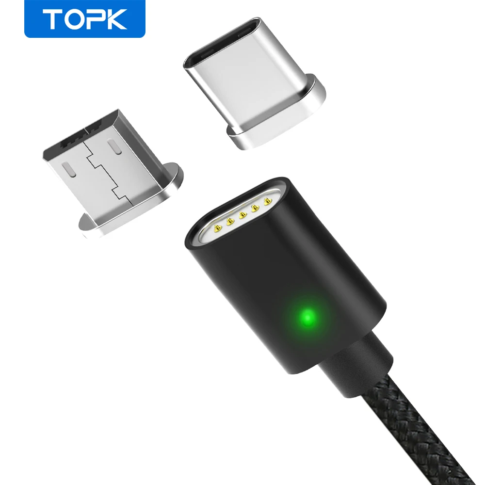 Кабель для зарядки магнитный TOPK USB Type A/ Micro USB/ C 2.4A нейлон 1 2 м|usb cable magnetic|micro usb