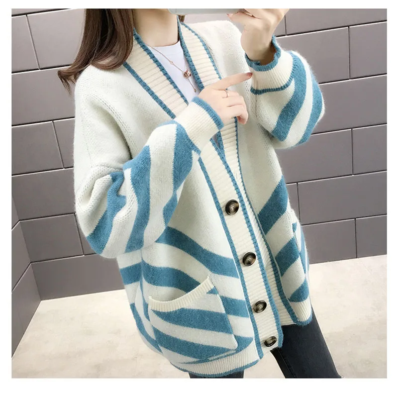 

Кардиган женский трикотажный, с пуговицами и V-образным вырезом, свободный, 2020