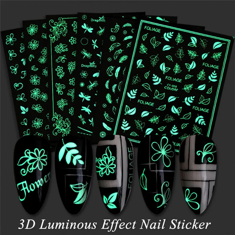 1 sheet Glow in the Dark Lovely Nail Art Water Transfer Stickers Decals Decoration Butterfly Design Luminous Decorations | Красота и