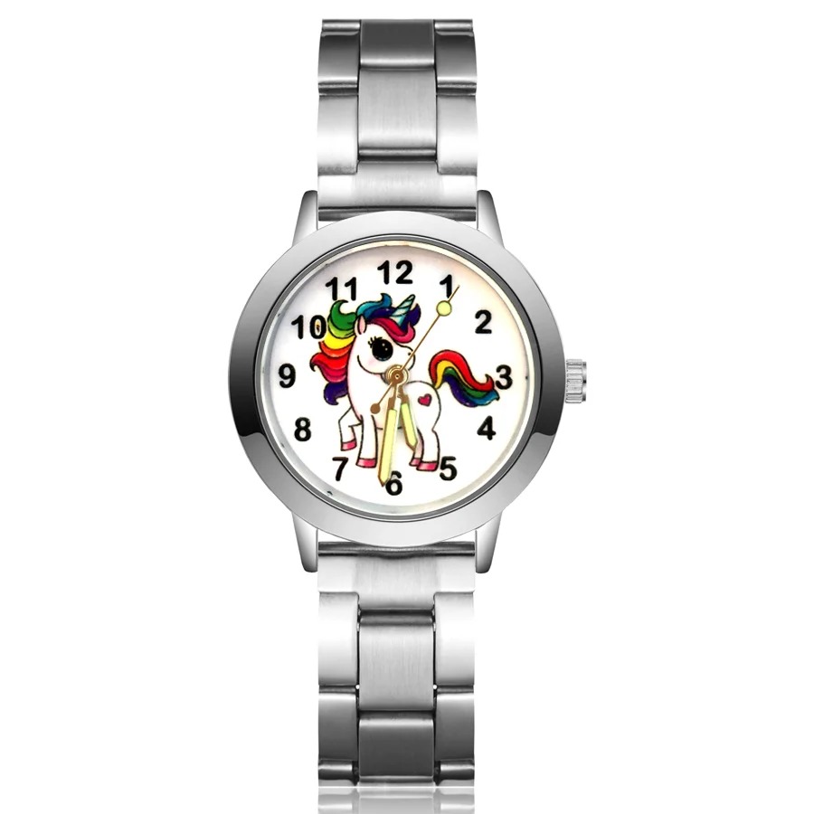 

Cute Cartoon Cute pretty Unicorn horse style Children's Watches Kids Student Girls boys Quartz Metal steel Wrist Watch JA166