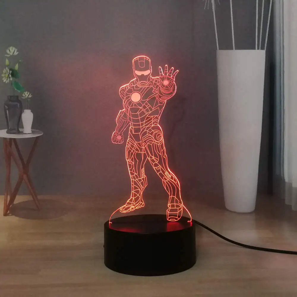 Светодиодный ночник Marvel RGB7colorful стоячий холодный Железный человек настольная