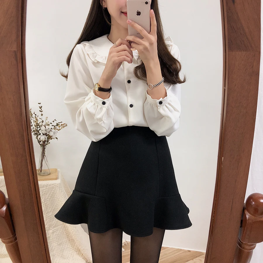 Винтажная однотонная хлопковая белая рубашка женские большие Топы женская