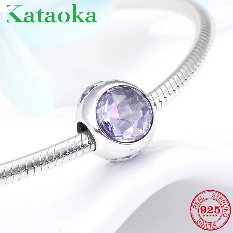 Модные круглые сиреневые бусины из настоящего серебра 925 пробы подходят к