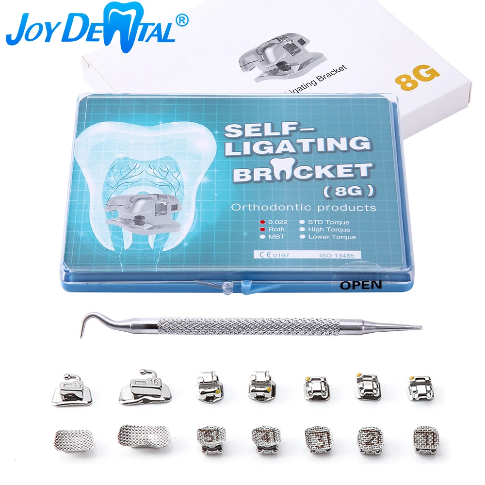

JOY Dental Metal Self-Ligating Brackets Braces Movable Hook Auxiliary Hole with Buccal Tube Roth/MBT/STD 0.022" Slot 345 Marked