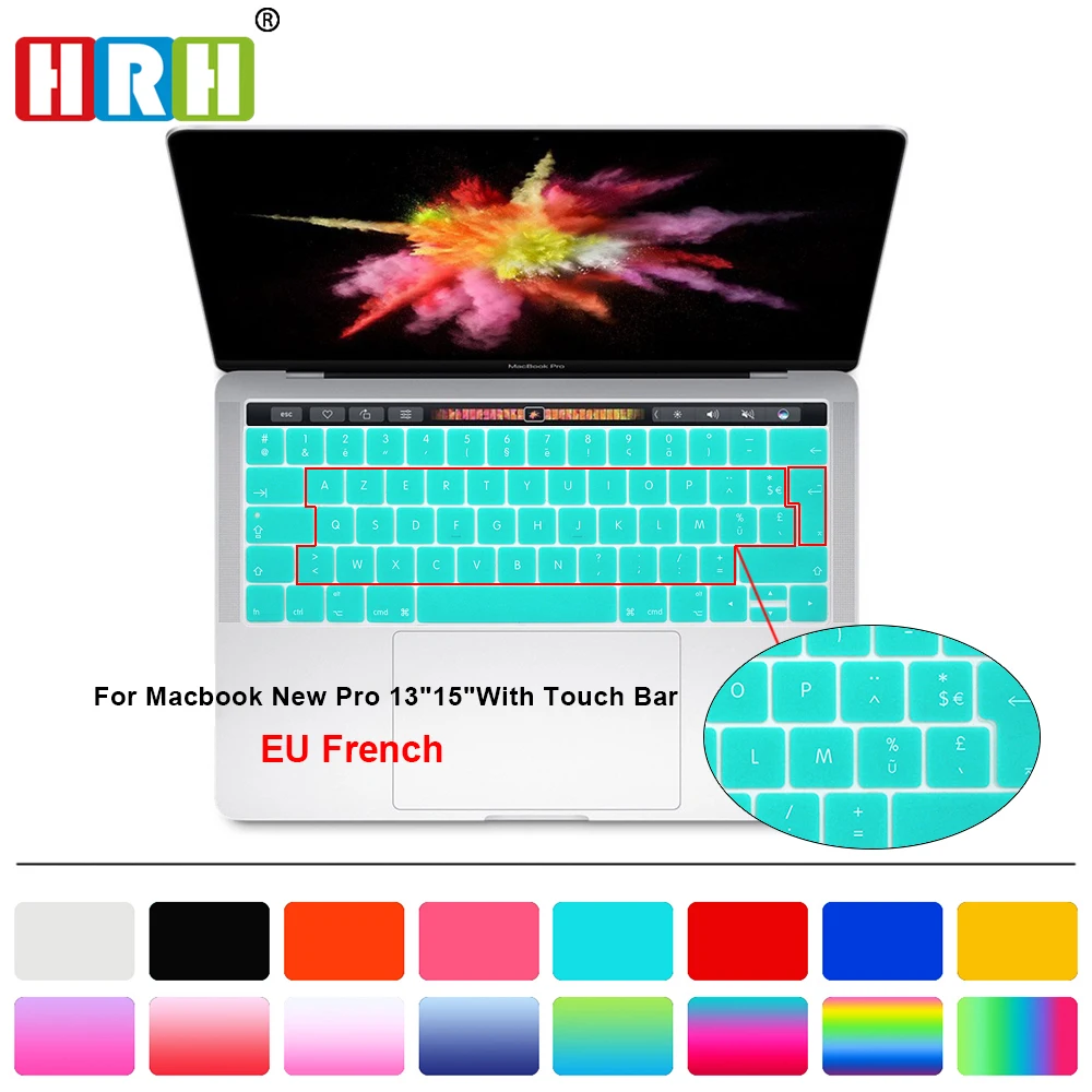HRH Европейская версия французские Azerty тонкие Чехлы для клавиатуры Силиконовые Пленки Для Macbook Pro 1" 15" A1706 A1707 A1989 A1990 A2159 сенсорная панель