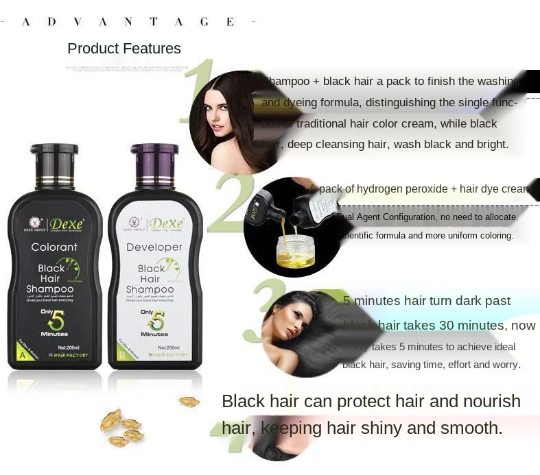 Шампунь для окрашивания черных волос Dexe 10 минут в черные травы натуральный