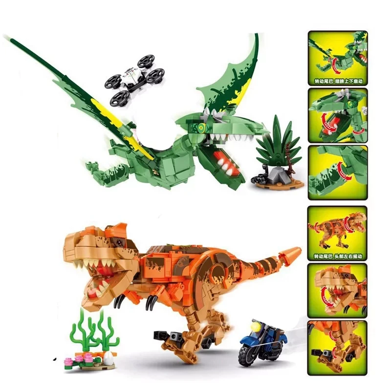 

2Pcs/Set Tracking Pterodactyl Tyrannosaurus Building blocks Jurassic Dinosaur World with 4 Figures Bricks Toys For Children