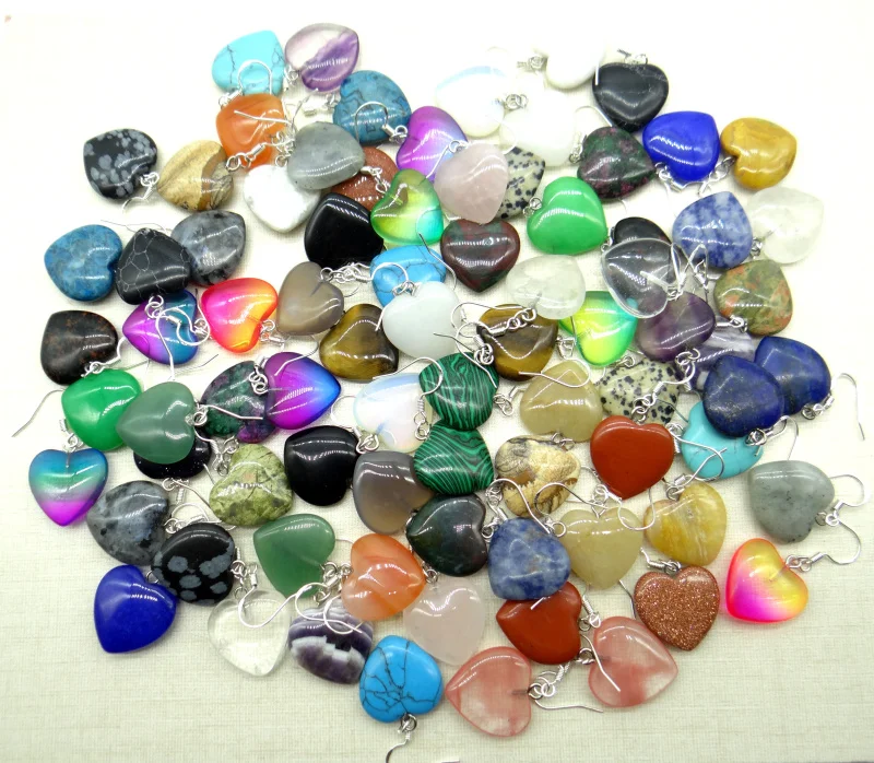 Natural stone Quartz crystal tiger eye Turquoises Heart-shaped charms Earring for diy Jewelry making Pendant Accessories | Украшения и