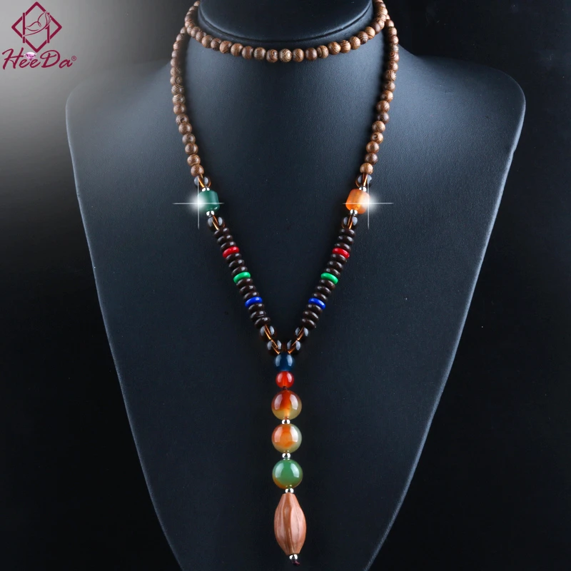 2020 винтажное этническое длинное ожерелье с деревянными бусинами женское изящное