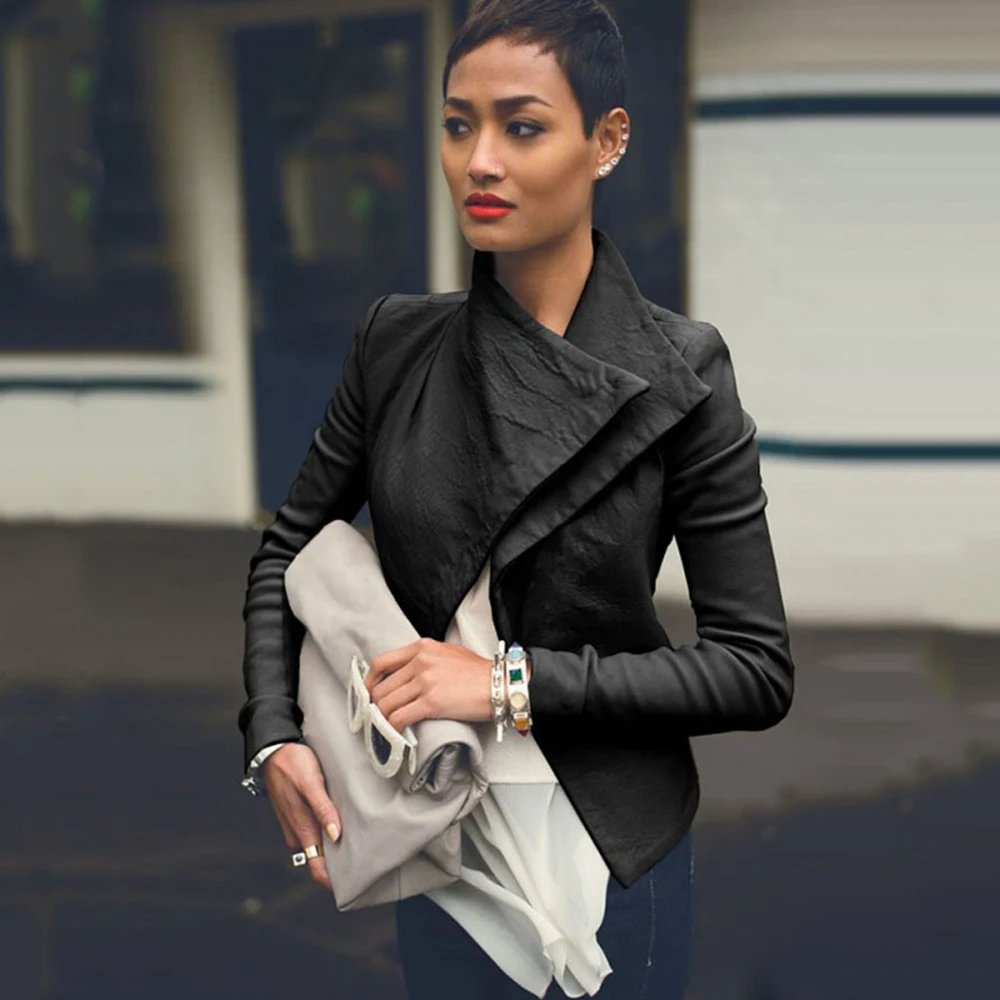 2019 горячая Распродажа осенне зимняя белая черная кожаная женская куртка на