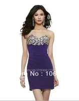 free shipping design special occasion sweetheart beaded crystal elegant purple short chiffonl party mother of the bride dresses