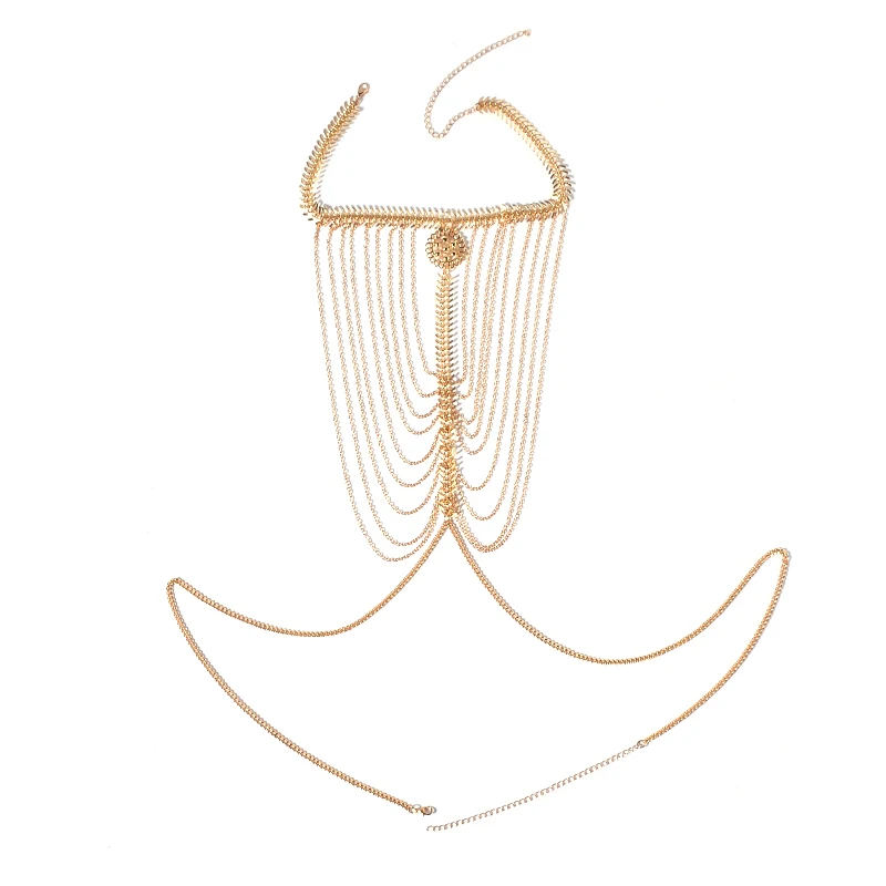Сексуальное многослойное с длинной бахромой цепи ожерелье Мода Бикини Жгут