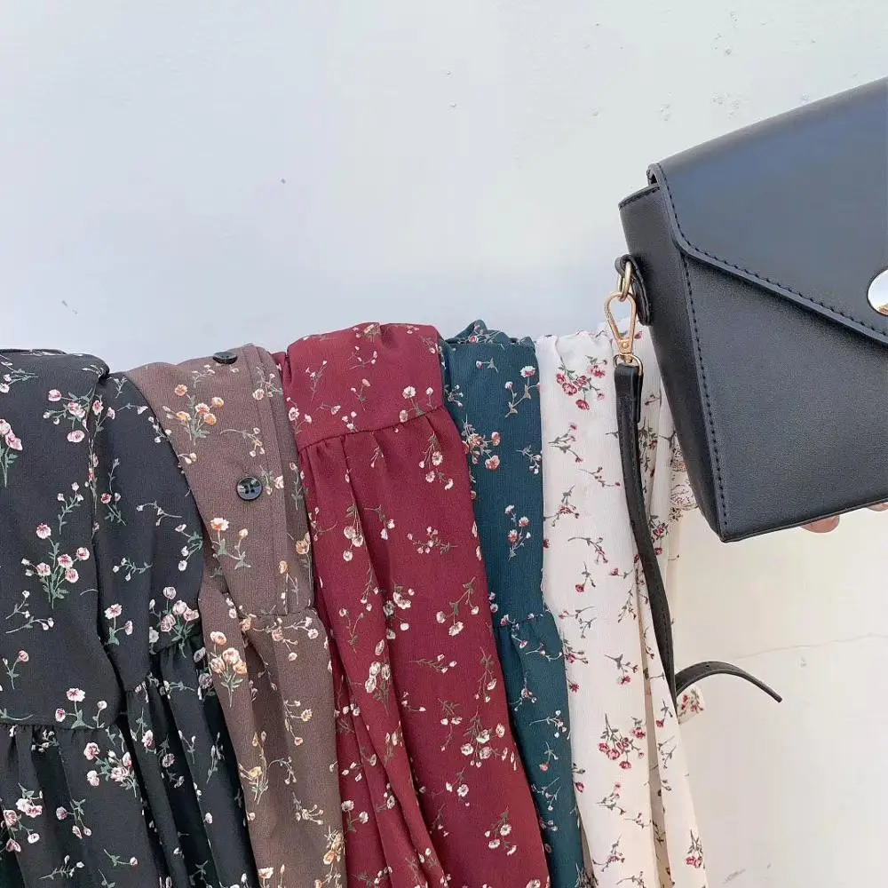 Женское шифоновое платье с длинным рукавом Повседневное коричневого и черного