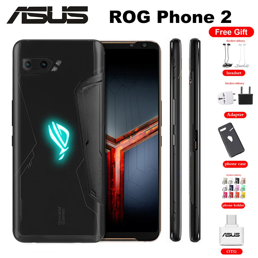 Телефон ROG 2, мобильный телефон Asus ROG Phone II ZS660KL, 12 Гб, 512 ГБ, Snapdragon855+ 6,59 дюймов, 1080x2340 P, 6000 мАч, 48MP, NFC, Android 9,0