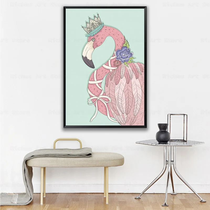 

Flamingo Unicorn Canvas Picture On The Wall Girl Room Decoration Posters and Prints for Living Room Pink Style Painting