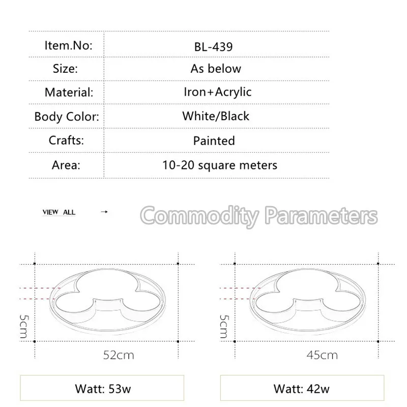 

Modern Led Ceiling Light Fixtures Black/White Mickey Ceiling Lamps For Living Children's Room Bedroom 220v Dimmable Plafondlamp