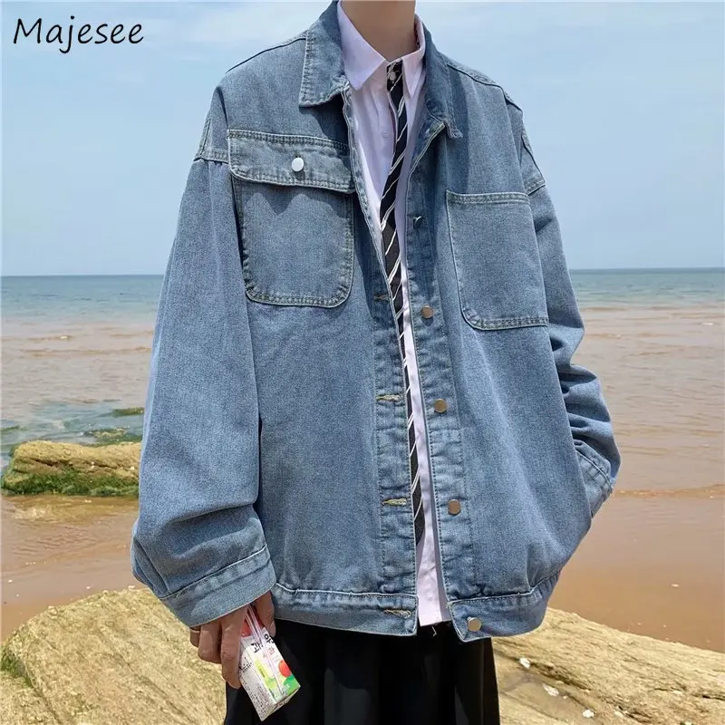 Мужские классические джинсовые куртки свободные винтажные Большие размеры