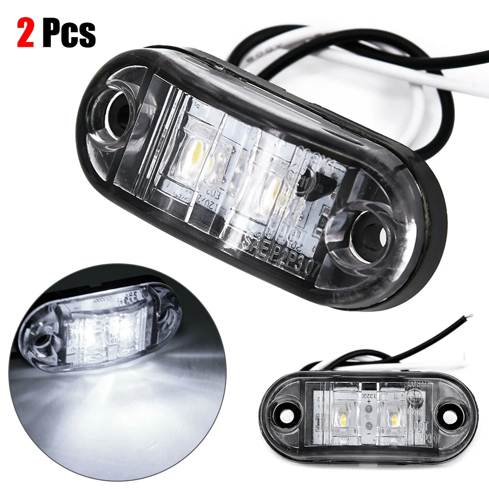 

2PCS White Car LED Tail Light Waterproof 12V 24V Side Marker Truck Trailer 66x28x18mm Auto Side Marker Lights Accessories