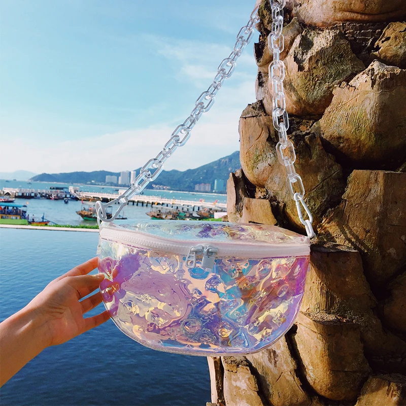 

Colorful Chest Bag 2020 Summer New Wave Men and Women Bag Shoulder Diagonal Bag Transparent Acrylic Chain Belt Bag